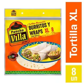 Unimarc Tortilla mexicana pancho villa burritos y wraps xl 8 un bolsa 390 g oferta