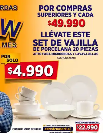 Set de vajilla de porcelana 20 pzas