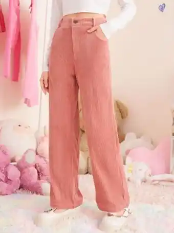 Shein Shein chicas adolescentes pantalones con cremallera de pierna ancha de pana oferta