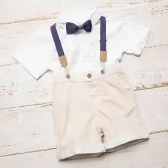 Falabella Yamp conjunto camisa + short con suspensores + corbatín bebé niño 3 piezas algodón oferta