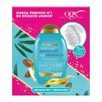 Pack ogx argan extra strenght shampoo + cepillo blanco