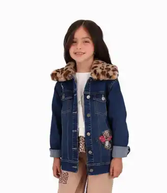 Limonada Chaqueta niña con cuello animal print denim azul oferta