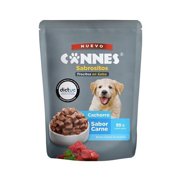 Supermercado El Trébol Alimento húmedo perro cachorro cannes pouch sabor carne 85 gr oferta