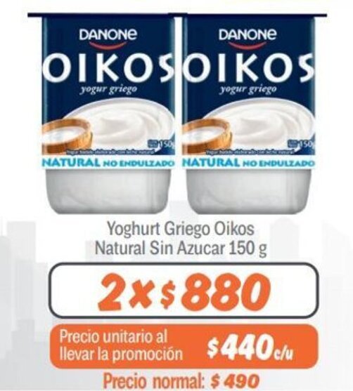 Yoghurt Griego Oikos Natural Sin Azucar 2 x 150 g oferta en Mayorista 10