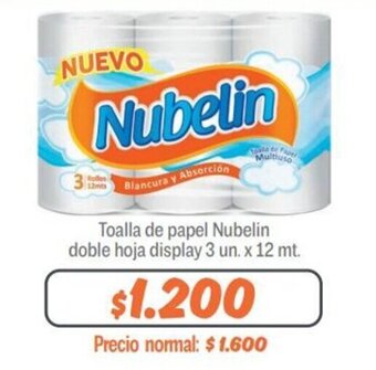 Mayorista 10 Toalla de papel Nubelin doble hoja display 3 un. x 12 mt. oferta