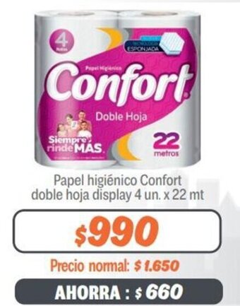 Mayorista 10 Papel higiénico Confort doble hoja display 4 un. x 22 mt oferta