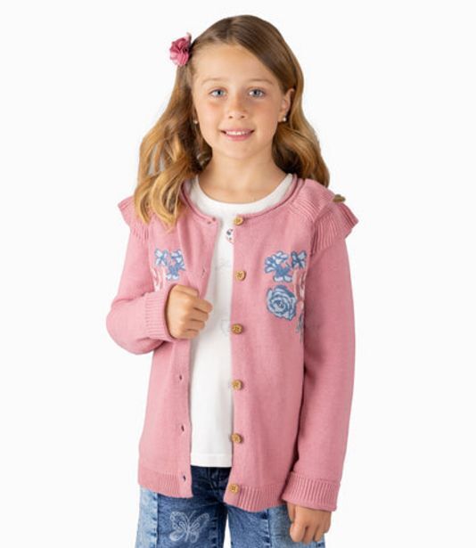 Limonada Chaleco niña con bordado de flores palo rosa oferta