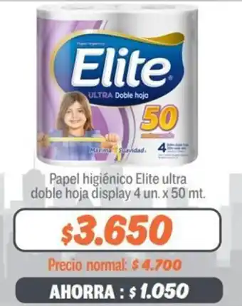 Mayorista 10 Papel higiénico Elite ultra doble hoja display 4 un. x 50 mt. oferta