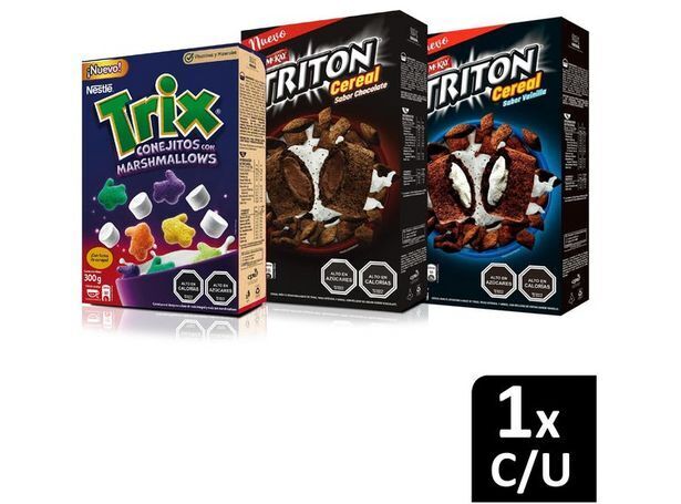 Ripley Cereal nestlé tritón chocolate, tritón vainilla y trix marshmallow x3 cajas oferta
