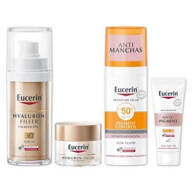 Linio Cofre hyaluron filler elasticity serum 3d 30ml + dia fps30 20ml + mini pgm hand cream 7ml + sun pigment control 50 ml eucerin oferta