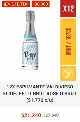 ESPUMANTE VALDIVIESO ELIGE: PETIT BRUT ROSE O BRUT 12 x 187CC