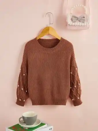 Shein Shein niñas jersey con cuenta de perla de manga farol oferta