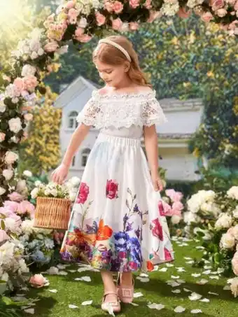 Shein Shein chicas de hombros descubiertos con encaje top & con estampado floral falda oferta