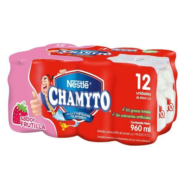 Unimarc Pack bebida láctea chamyto nestlé frutilla 12 un de 80 ml oferta