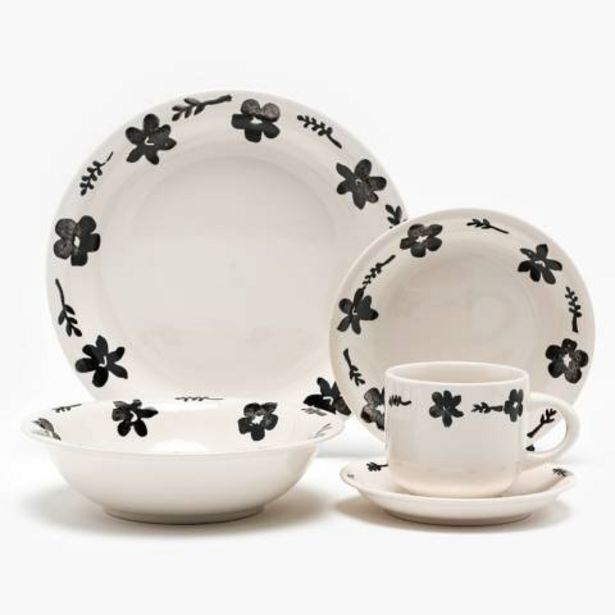 Linio Juego de loza vajilla 30 piezas flor negra cerámica oferta