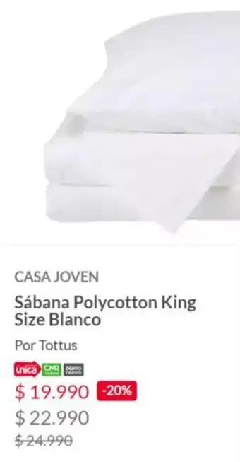 Tottus CASA JOVEN Sábana Polycotton King Size Blanco oferta