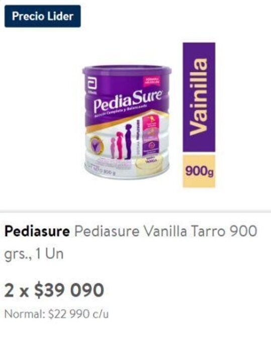 Lider Pediasure Vanilla Tarro 2 x 900 grs. oferta