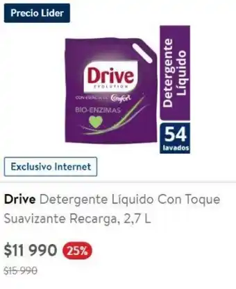 Lider Drive Detergente Líquido Con Toque Suavizante Recarga, 2,7 L oferta