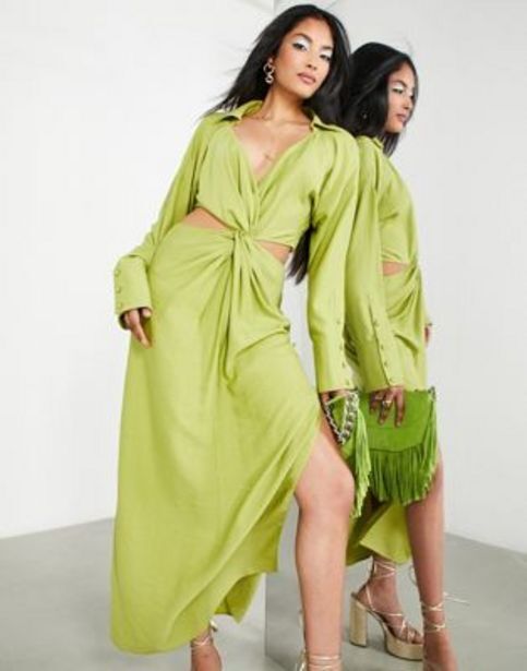 Asos Asos edition twist front midi shirt dress with cut out back in kiwi green oferta