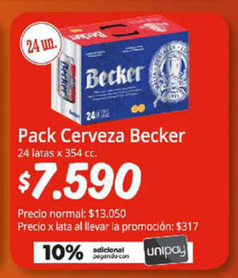 Unimarc Pack Cerveza Becker 24 latas x 354 cc. oferta