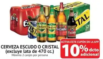 Alvi CERVEZA ESCUDO O CRISTAL (excluye lata de 470 cc) Máximo 2 canjes por persona oferta