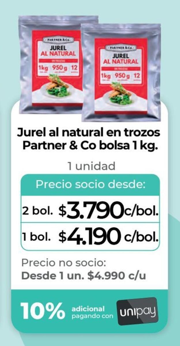 Alvi Jurel al natural en trozos Partner & Co bolsa 2 bol. x 1 kg. oferta