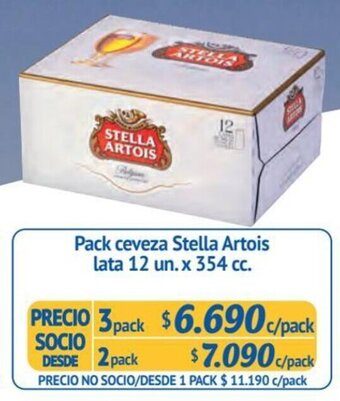 Alvi Pack ceveza Stella Artois lata 3 pack x 12 un. x 354 cc. oferta