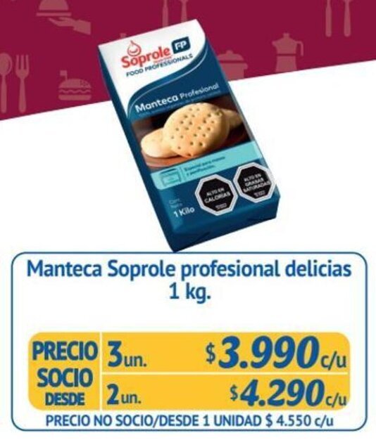 Alvi Manteca Soprole profesional delicias 3un x 1 kg. oferta