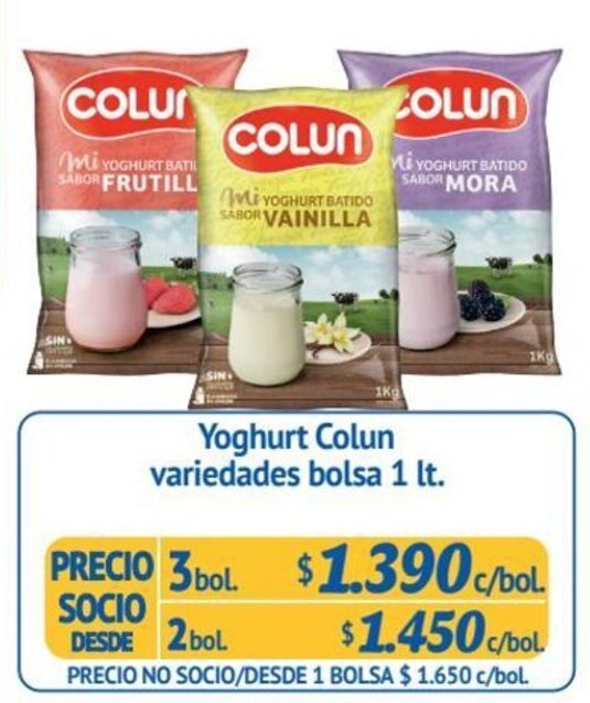 Alvi Yoghurt Colun variedades bolsa 3 bol. x 1 lt. oferta