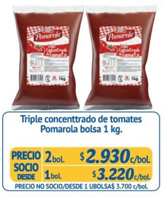 Alvi Triple concenttrado de tomates Pomarola bolsa 2 bol. x 1 kg. oferta