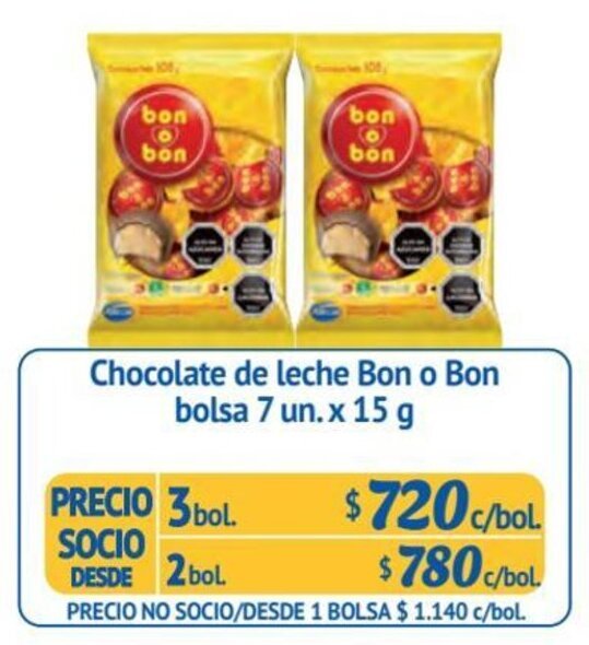 Alvi Chocolate de leche Bon o Bon bolsa 3 bol x 7 un. x 15 g oferta