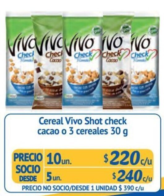 Alvi Cereal Vivo Shot check cacao o 3 cereales 10 un x 30 g oferta