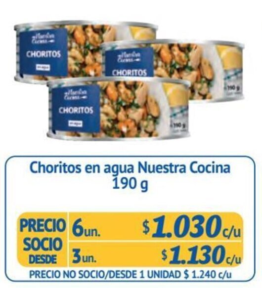 Alvi Choritos en agua Nuestra Cocina 6 un x 190 g oferta