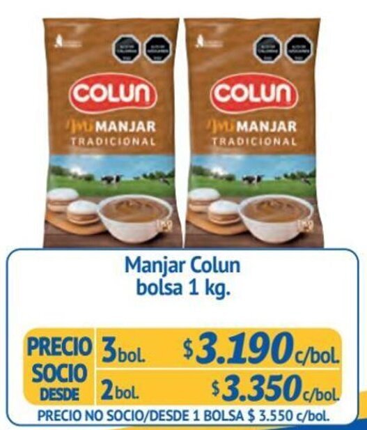 Alvi Manjar Colun bolsa 3 bol x 1 kg. oferta