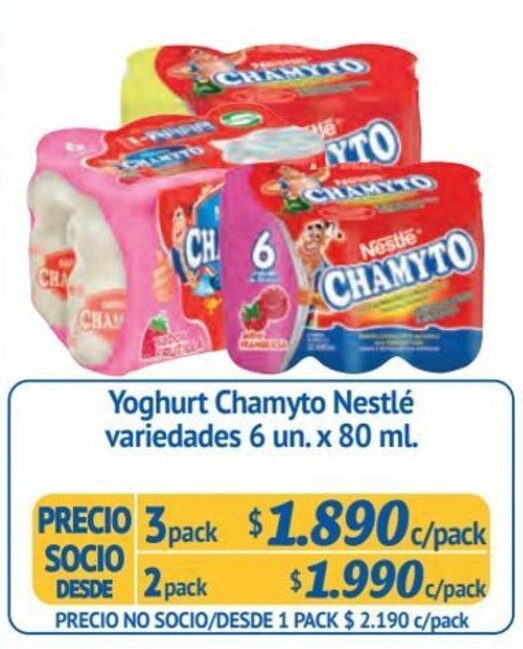 Alvi Yoghurt Chamyto Nestlé variedades 3 pack x 6 un. x 80 ml. oferta