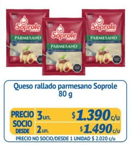 Alvi Queso rallado parmesano Soprole 3 un x 80 g oferta