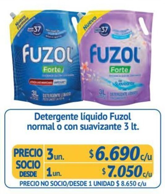 Alvi Detergente líquido Fuzol normal o con suavizante 3 un x 3 lt. oferta