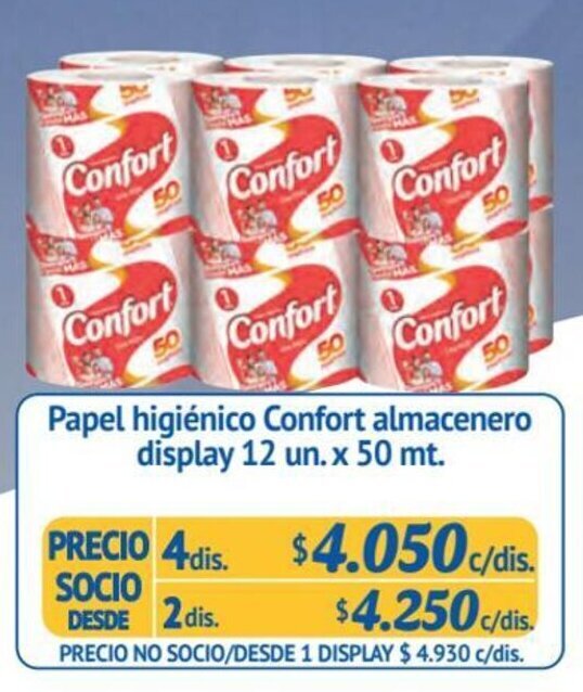 Alvi Papel higiénico Confort almacenero display 4 dis x 12 un. x 50 mt. oferta