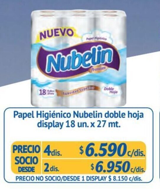 Alvi Papel Higiénico Nubelin doble hoja display 4 dis x 18 un. x 27 mt. oferta