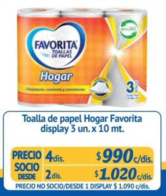 Alvi Toalla de papel Hogar Favorita display 4 dis x 3 un. x 10 mt. oferta