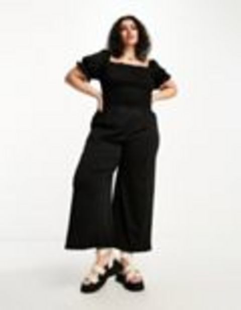 Asos Urban threads plus shirred puff sleeve jumpsuit in black oferta