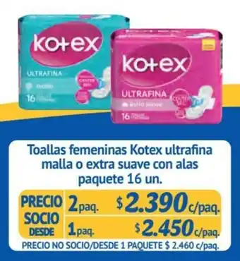 Alvi Toallas femeninas Kotex ultrafina malla o extra suave con alas paquete 16 un. x 2 paq. oferta