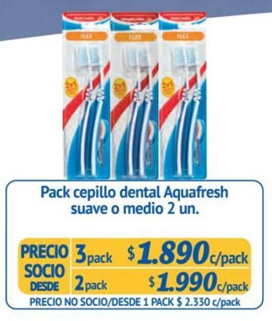 Alvi Pack cepillo dental Aquafresh suave o medio 2 un. x 3 pack oferta