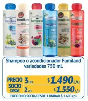 Alvi Shampoo o acondicionador Familand variedades 750 ml. x 3 un. oferta