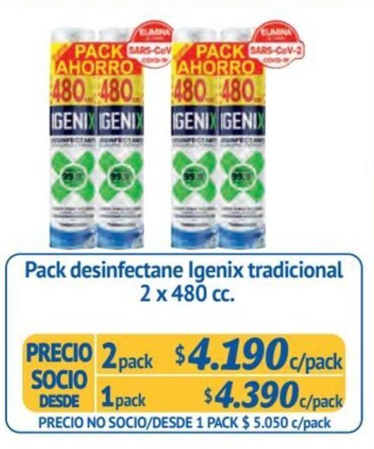 Alvi Pack desinfectane Igenix tradicional 2 un. x 480 cc. x 2 pack oferta