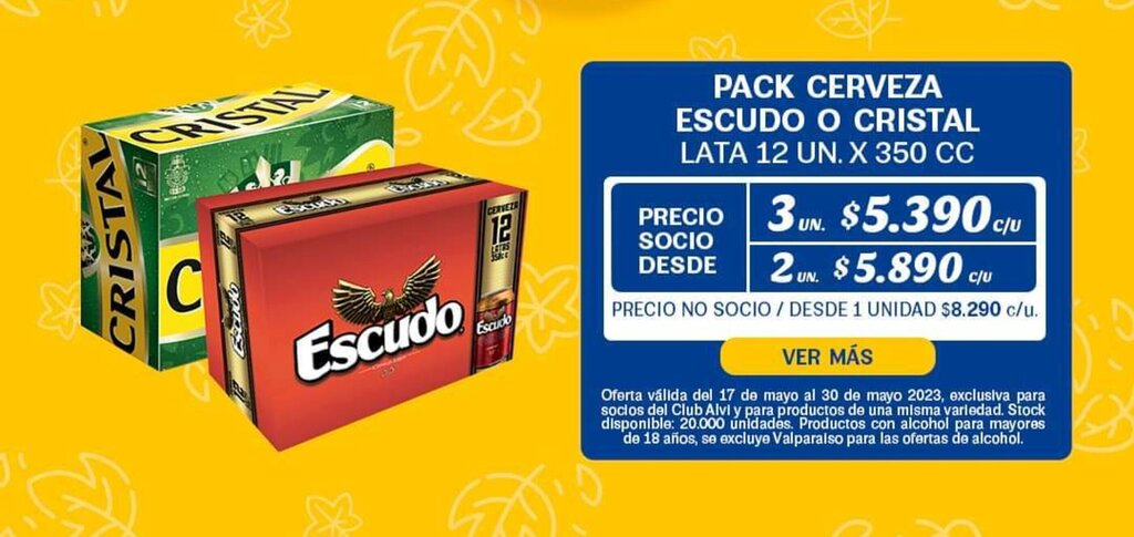 Alvi PACK CERVEZA ESCUDO O CRISTAL LATA 12 UN. X 350 CC x 3 UN oferta