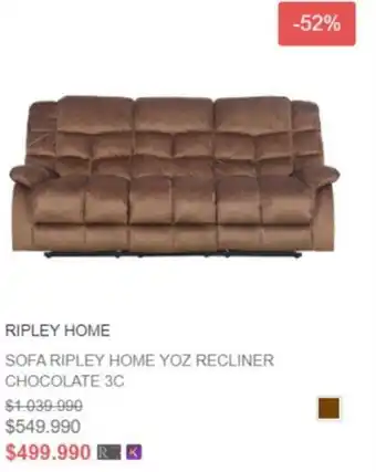 SOFA RIPLEY HOME YOZ RECLINER CHOCOLATE 3C oferta en Ripley