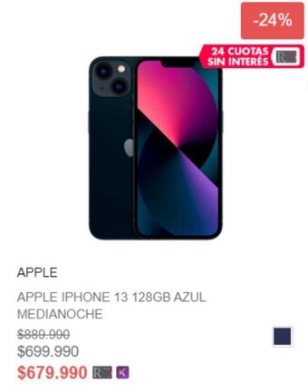 Ripley APPLE IPHONE 13 128GB AZUL MEDIANOCHE oferta