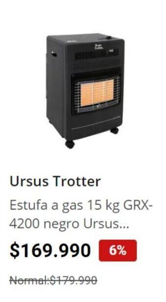 Easy Ursus Trotter Estufa a gas 15 kg GRX-4200 negro oferta