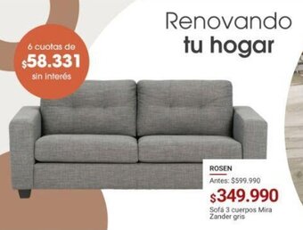 Easy Sofá 3 cuerpos Mira Zander gris ROSEN oferta